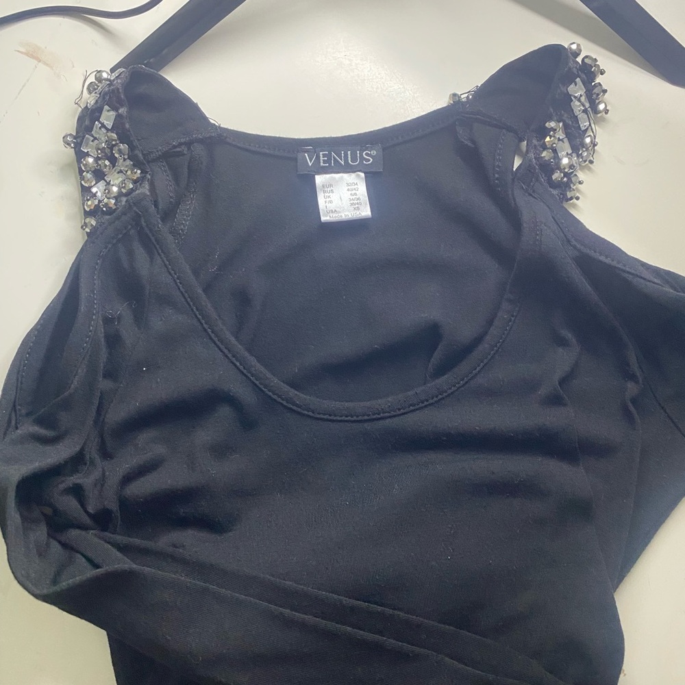 VENUS Elegant Black Top with Embellished Shoulders